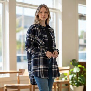 HUE Plaid Navy Shacket